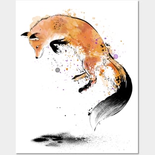 Red Fox jumping into Snow Posters and Art